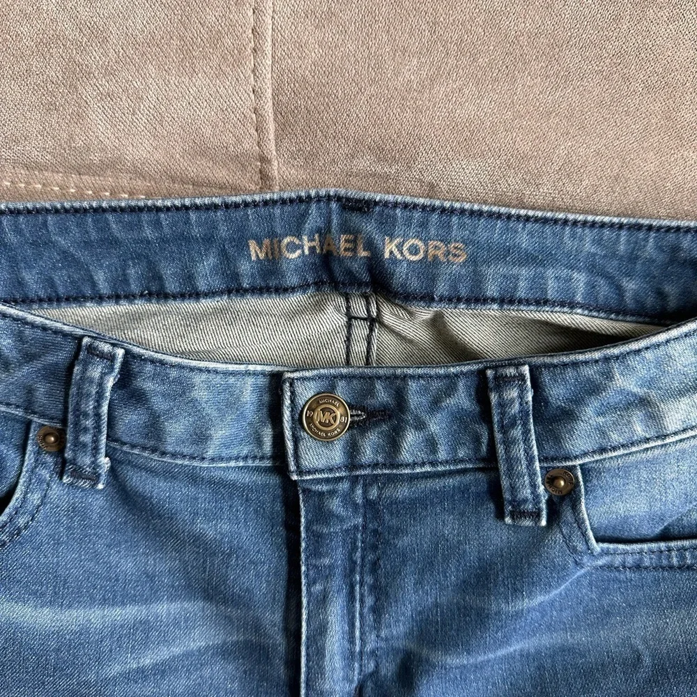 Michael Kors Blue Skinny Jeans with Floral Embroidery